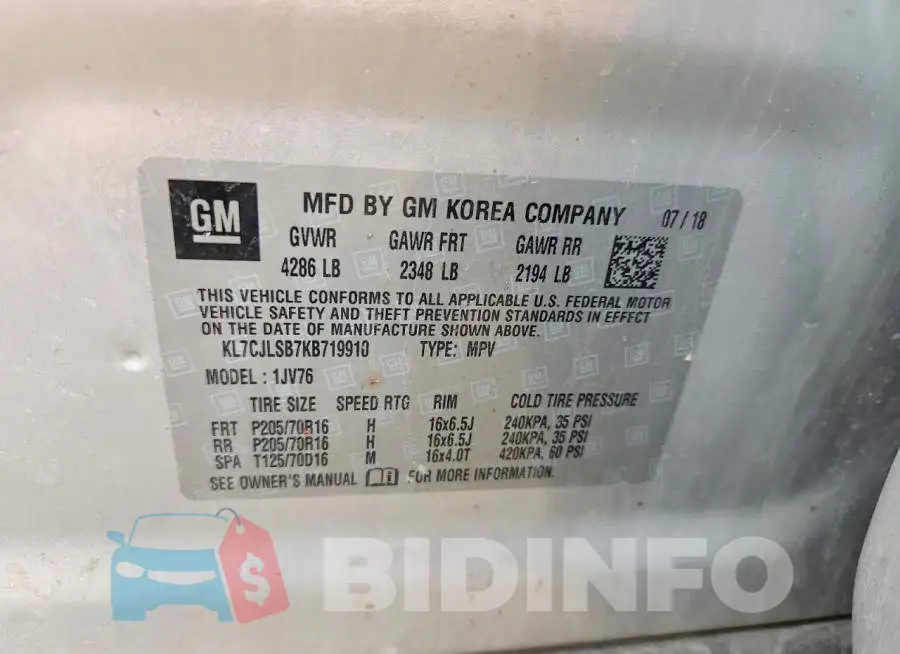 KL7CJLSB7KB719910 Photo# 13