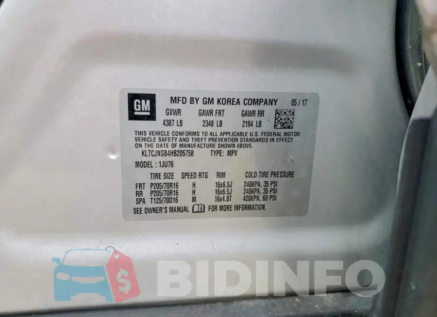 KL7CJNSB4HB205758 Photo# 13