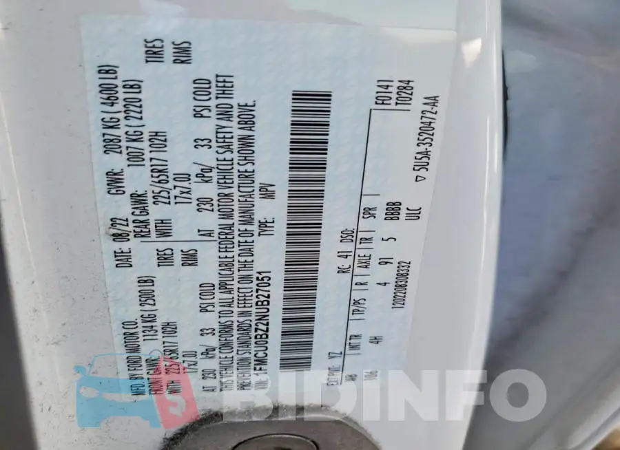 1FMCU0BZ2NUB27051 Photo# 12