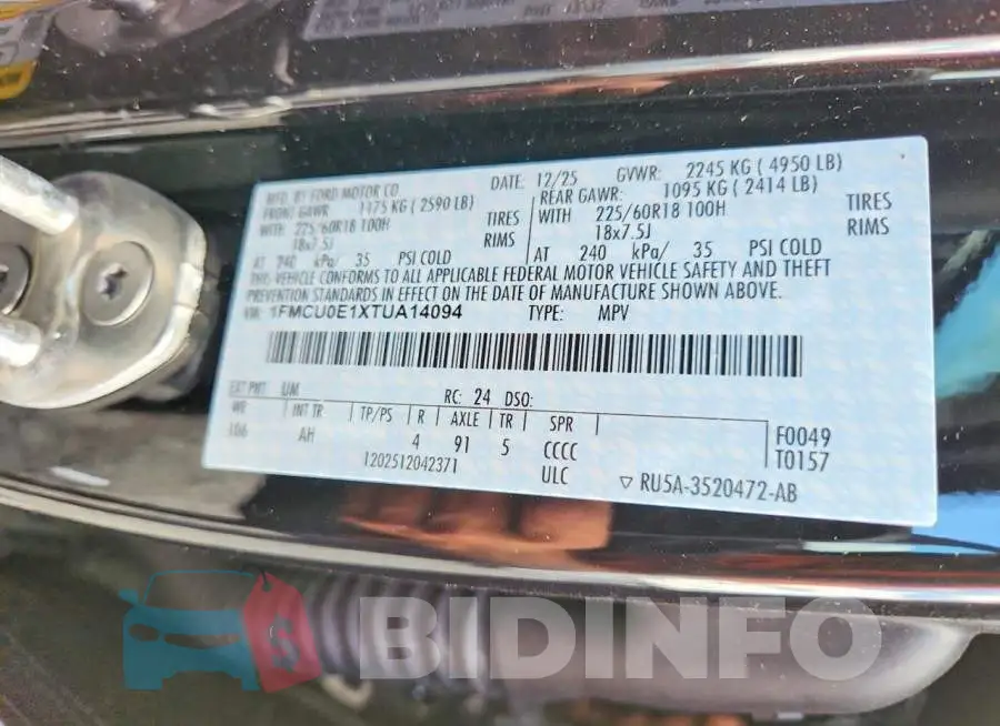 1FMCU0E1XTUA14094 Photo# 13