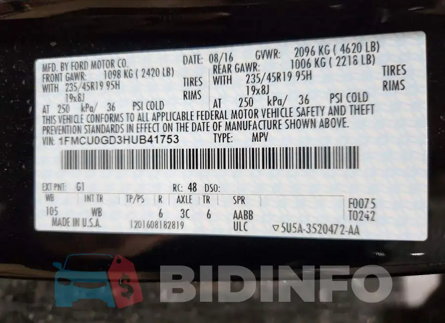 1FMCU0GD3HUB41753 Photo# 12