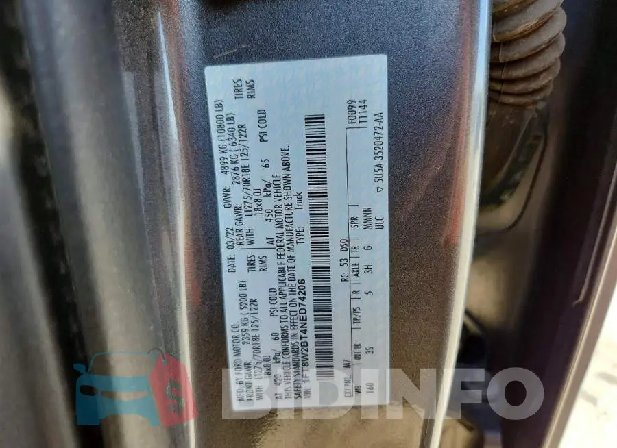 1FT8W2BT4NED74206 Photo# 12
