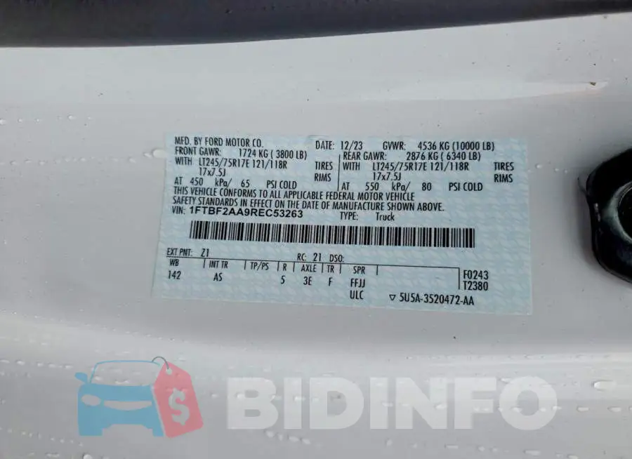 1FTBF2AA9REC53263 Photo# 12