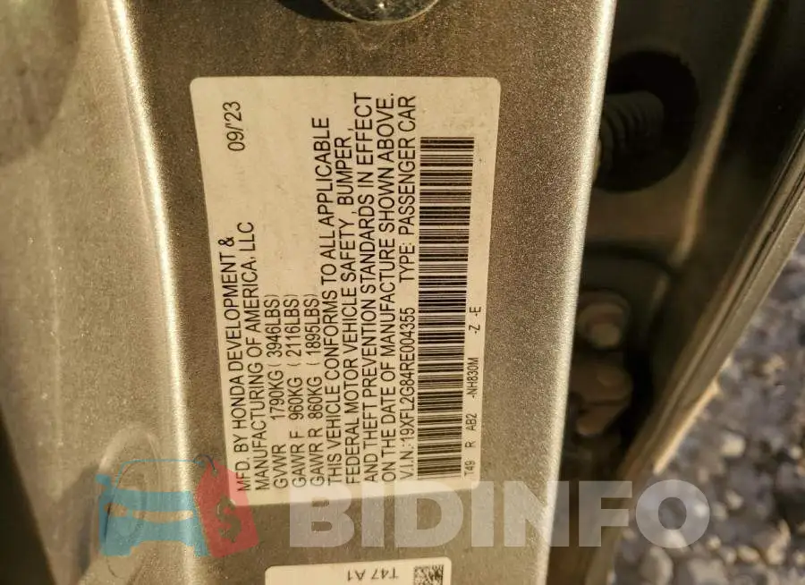 19XFL2G84RE004355 Photo# 12