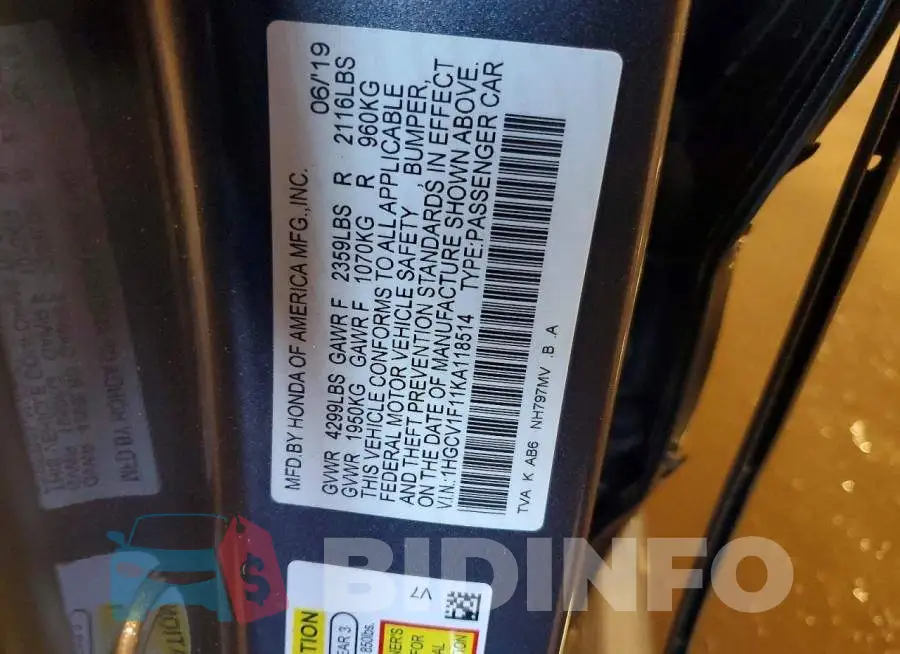 1HGCV1F11KA118514 Photo# 12