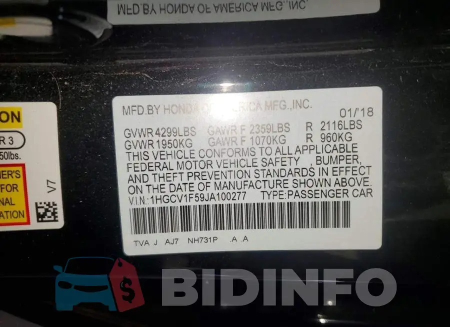 1HGCV1F59JA100277 Photo# 12
