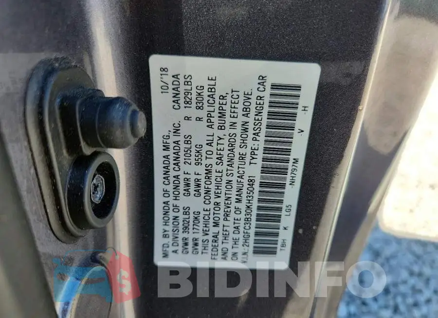 2HGFC3B30KH350481 Photo# 12