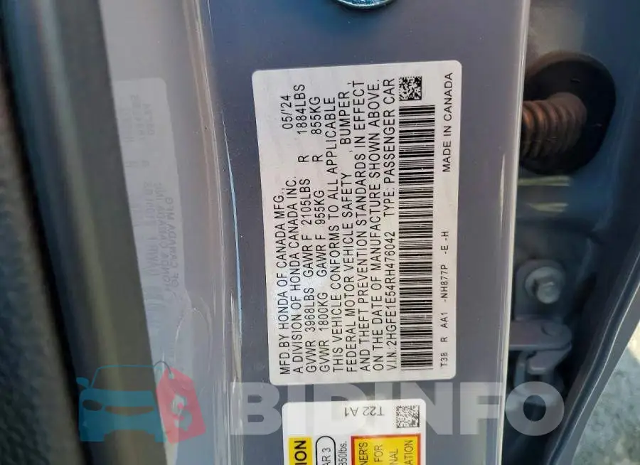 2HGFE1E54RH476042 Photo# 13