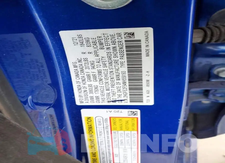 2HGFE2F54NH559193 Photo# 12