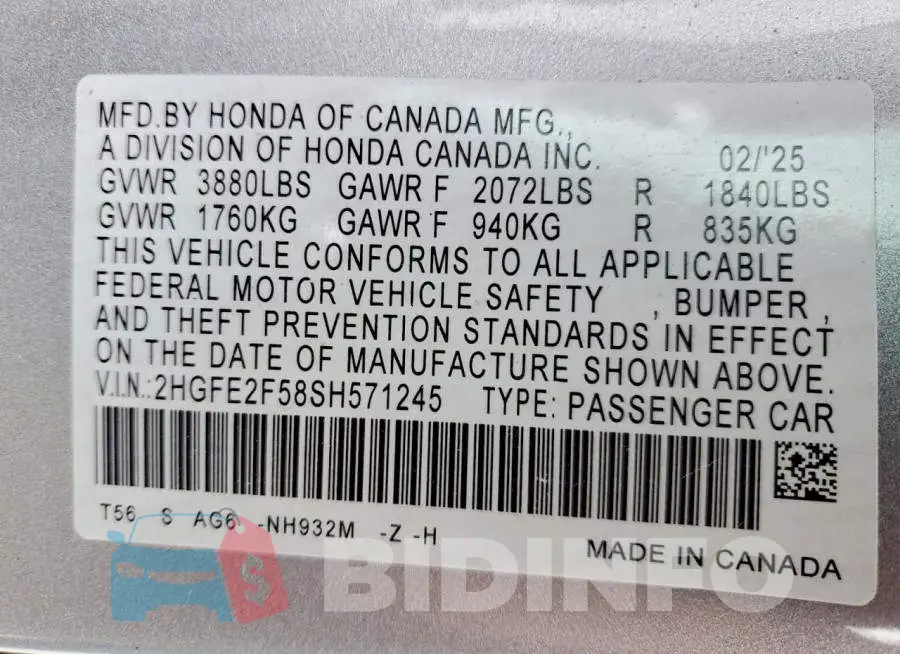 2HGFE2F58SH571245 Photo# 12