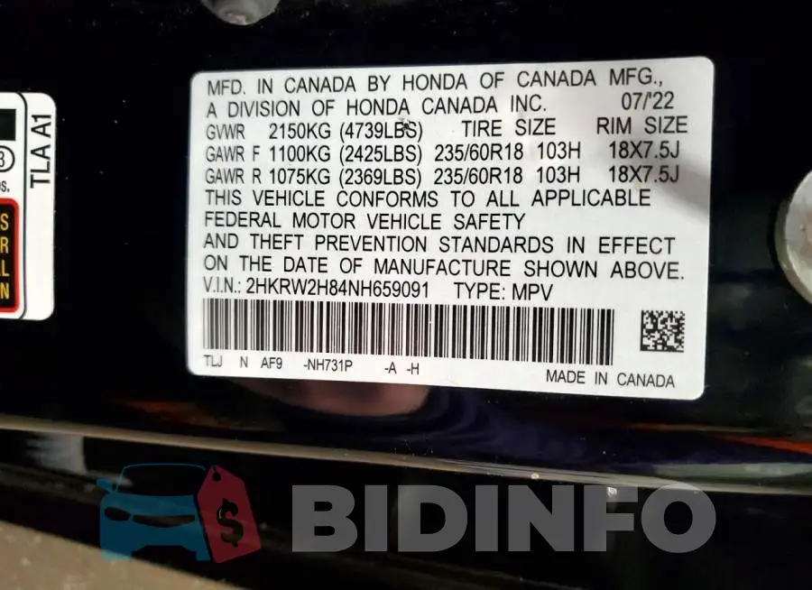2HKRW2H84NH659091 Photo# 14