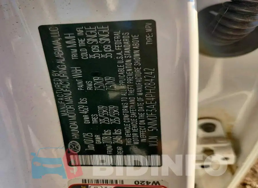 5NMJF3AE4PH284242 Photo# 13