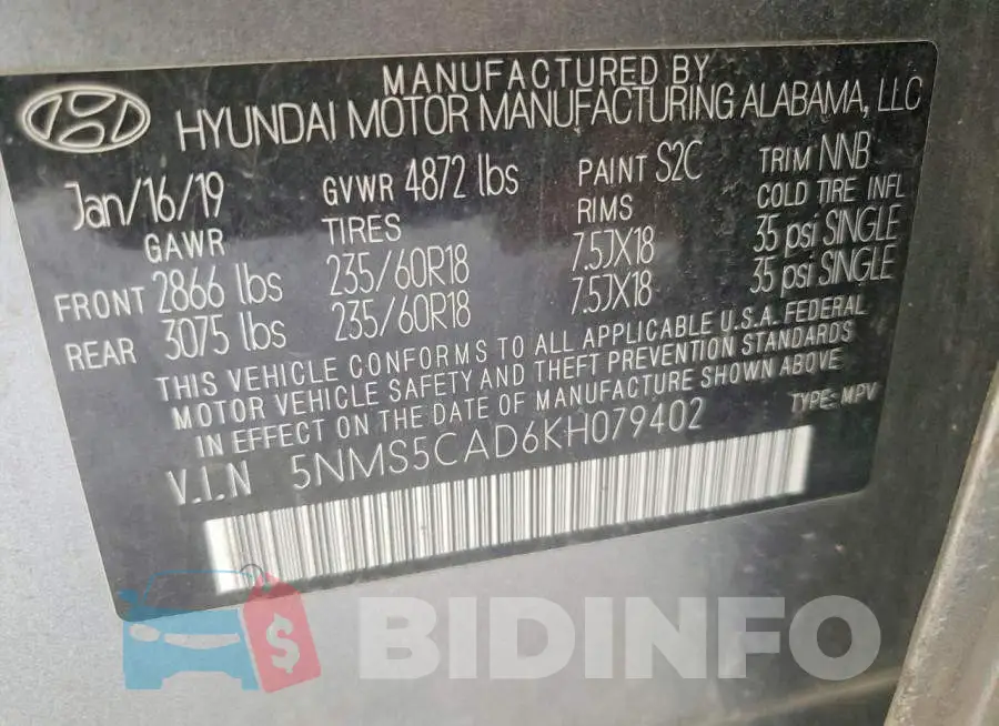5NMS5CAD6KH079402 Photo# 13