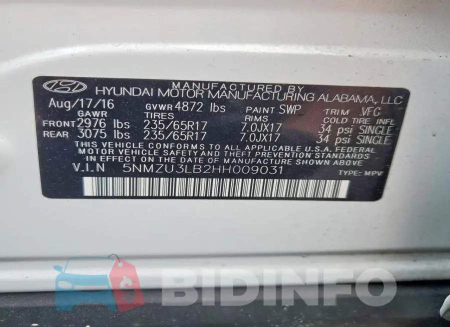 5NMZU3LB2HH009031 Photo# 12