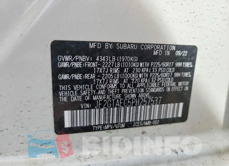 JF2GTAEC5PH257537 Photo# 12