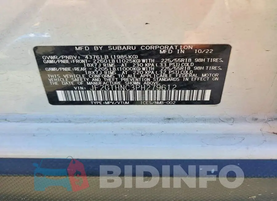 JF2GTHNC3PH279612 Photo# 13