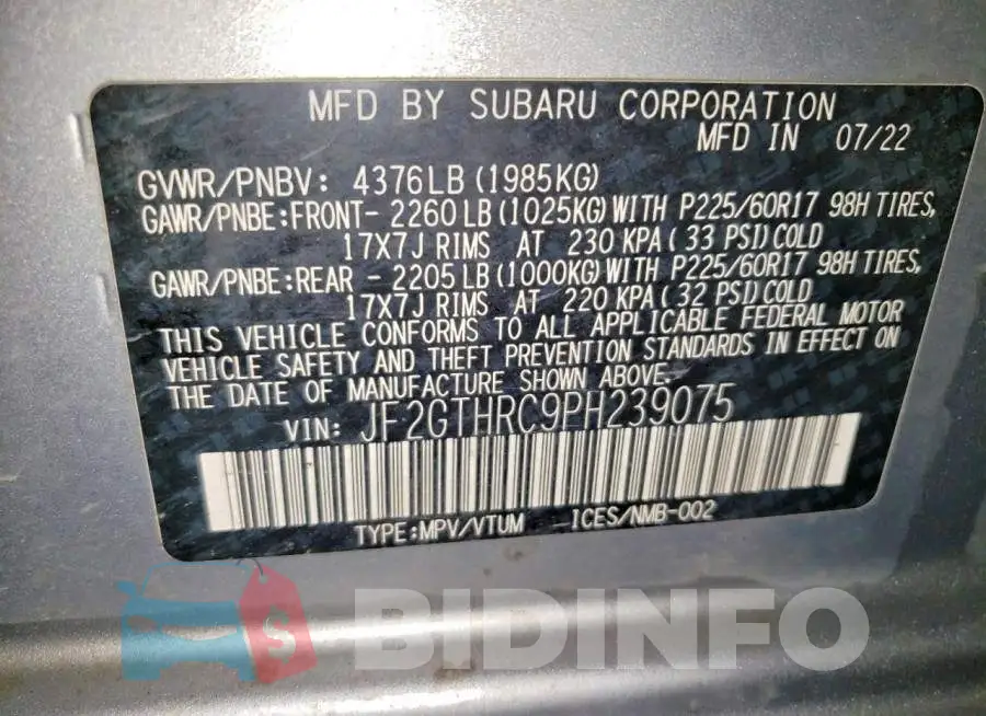 JF2GTHRC9PH239075 Photo# 13
