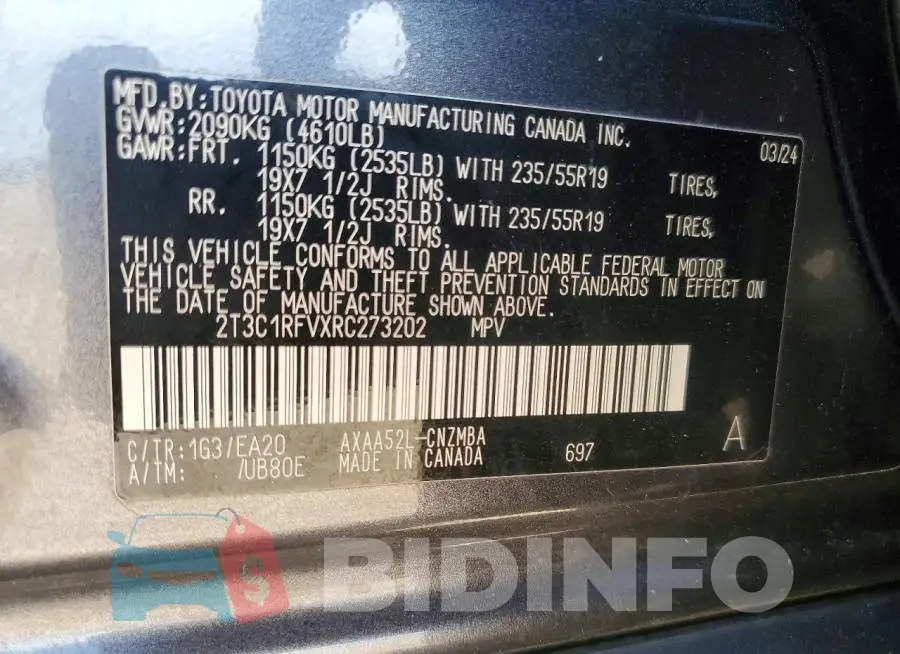 2T3C1RFVXRC273202 Photo# 12