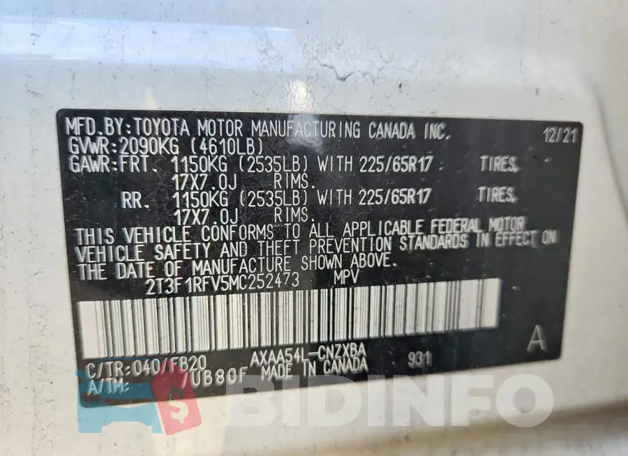 2T3F1RFV5MC252473 Photo# 14