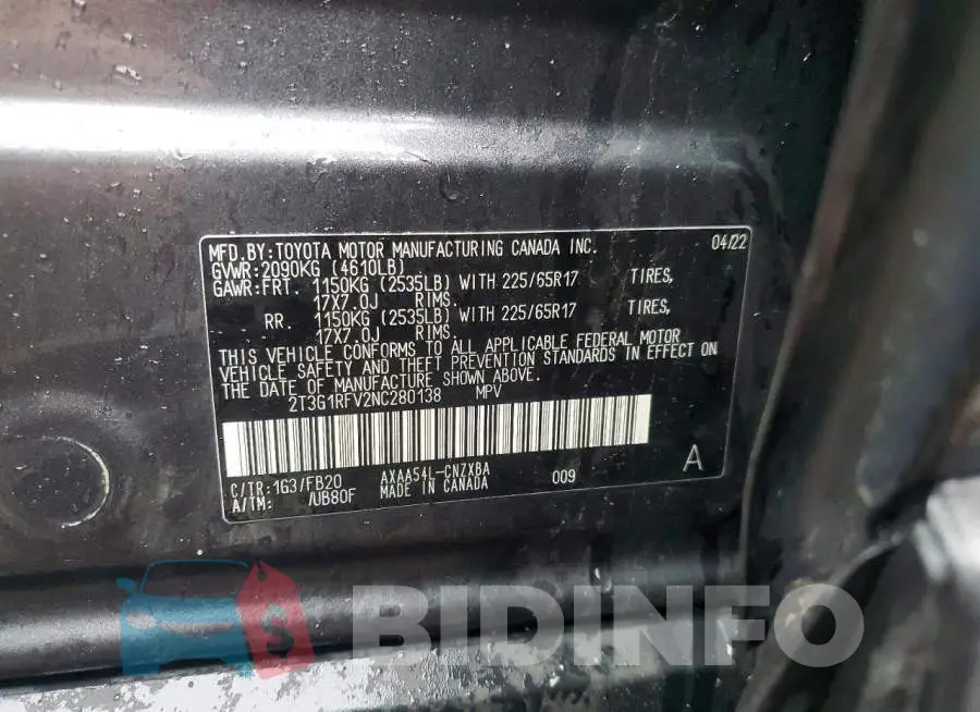 2T3G1RFV2NC280138 Photo# 14