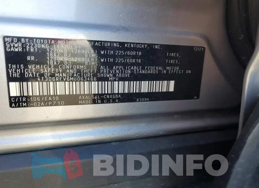 4T3D6RFV6MU063466 Photo# 14