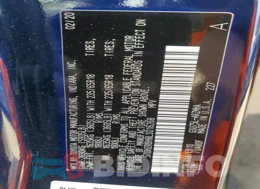 5TDHZRBH8LS016268 Photo# 14