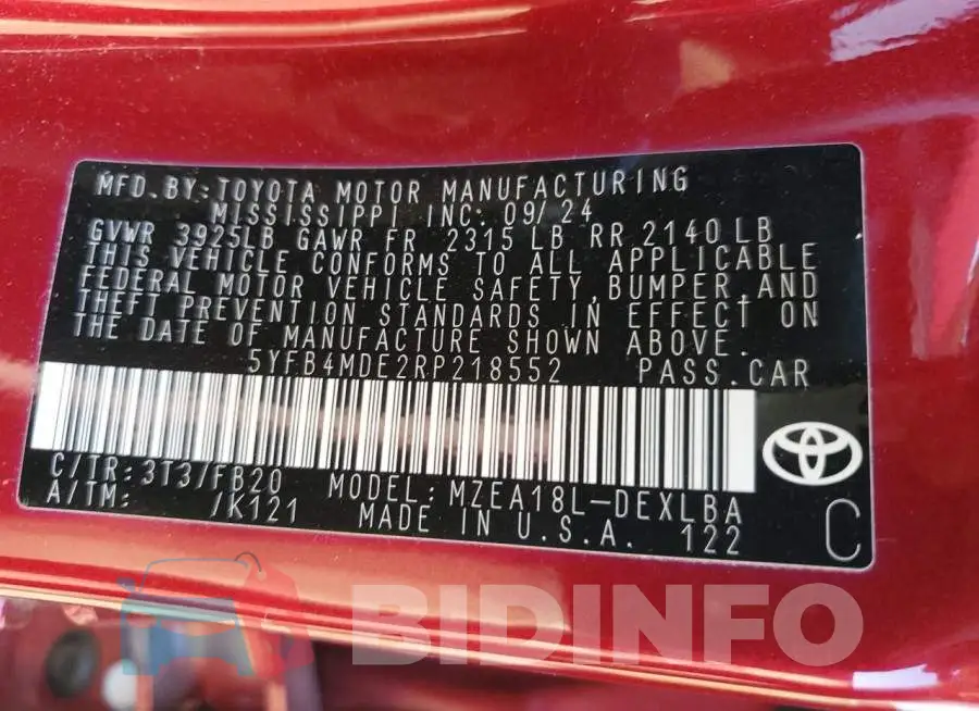 5YFB4MDE2RP218552 Photo# 12