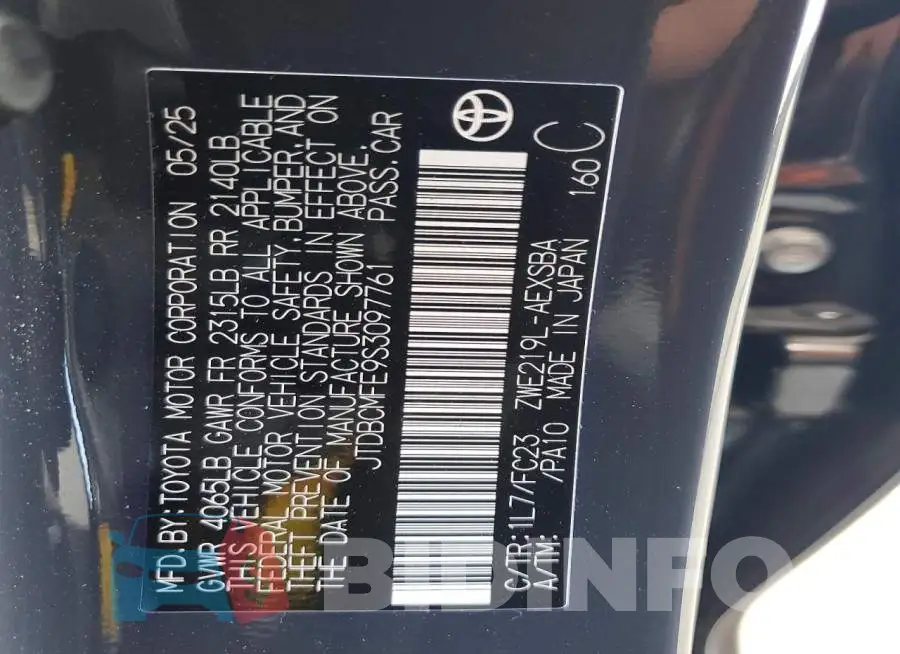 JTDBCMFE9S3097761 Photo# 12