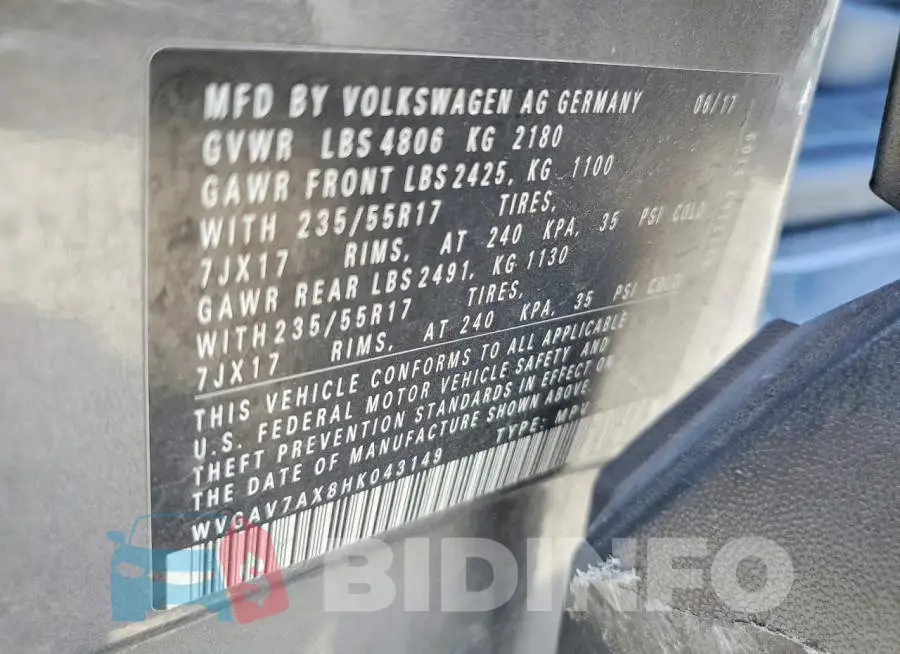 WVGAV7AX8HK043149 Photo# 14