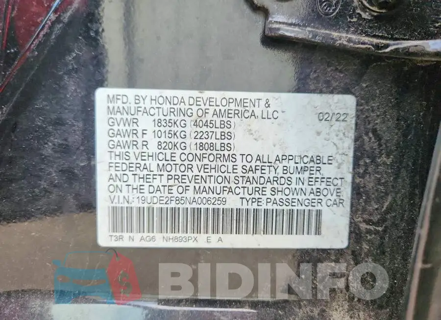 19UDE2F85NA006259 Photo# 13