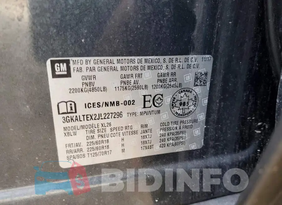 3GKALTEX2JL227296 Photo# 12