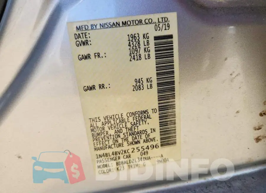 1N4BL4BV2KC255496 Photo# 12