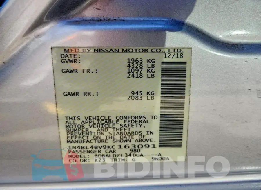 1N4BL4BV9KC163091 Photo# 12
