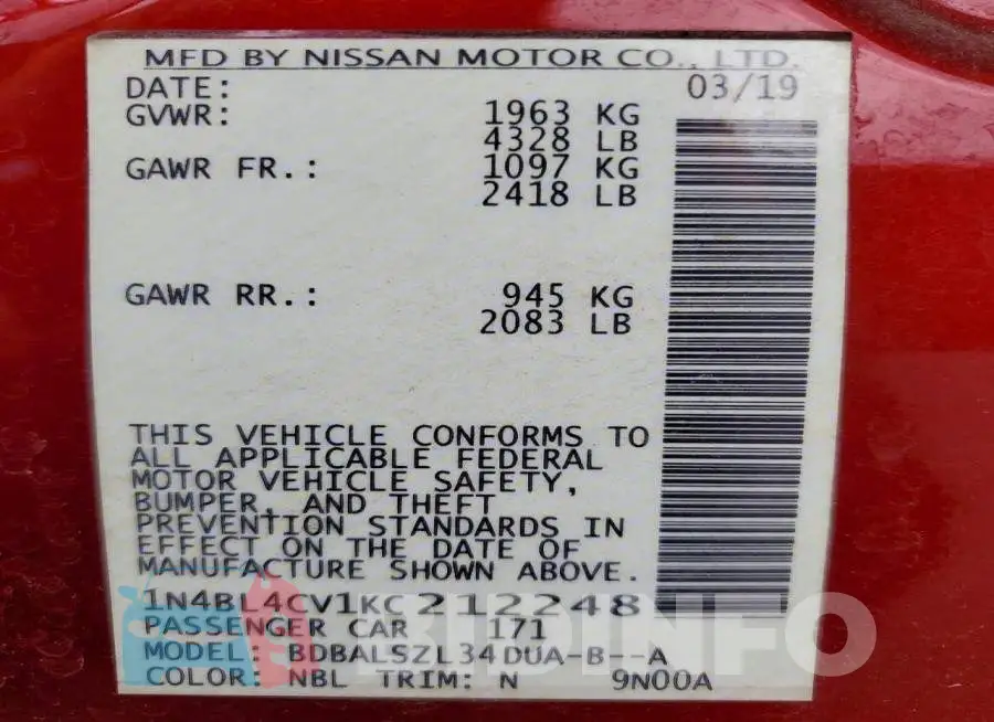 1N4BL4CV1KC212248 Photo# 12