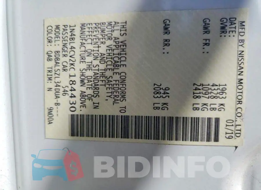1N4BL4CV2KC184430 Photo# 12
