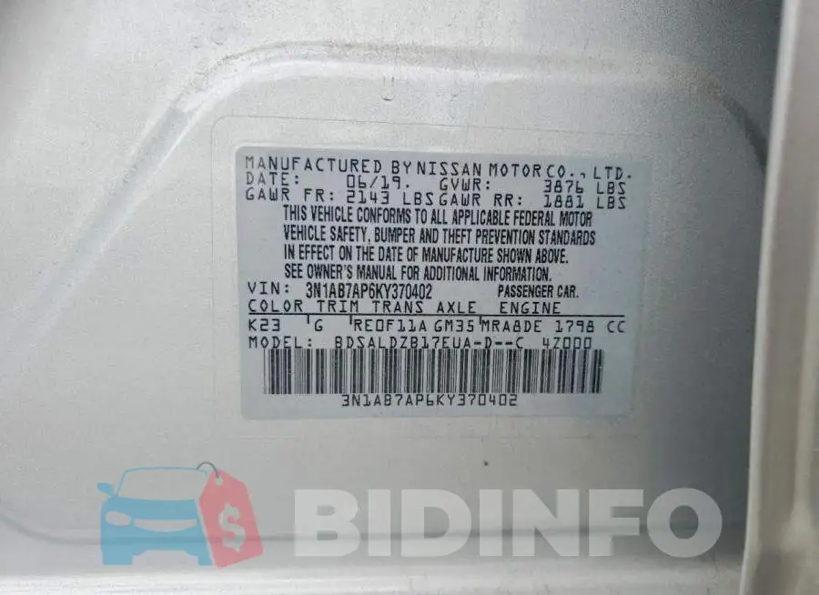 3N1AB7AP6KY370402 Photo# 12