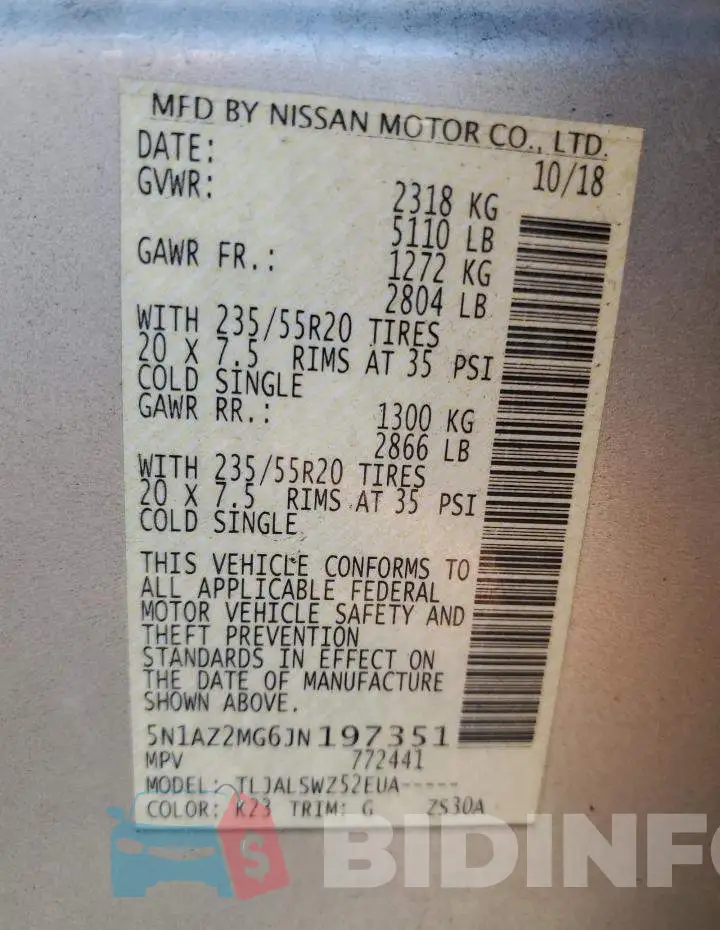 5N1AZ2MG6JN197351 Photo# 14