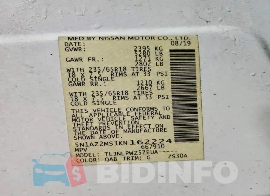 5N1AZ2MS3KN162224 Photo# 14