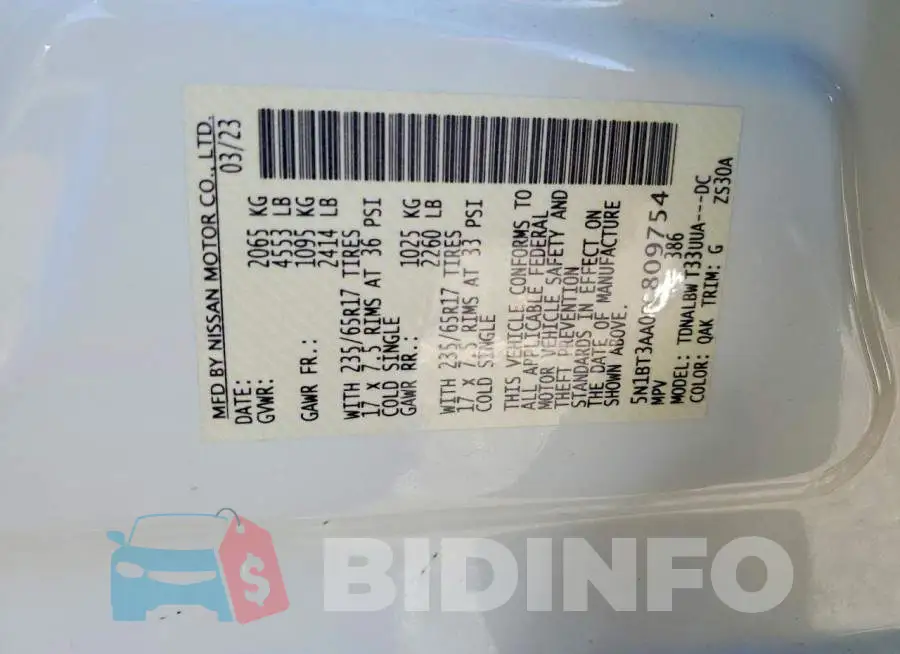 5N1BT3AA0PC809754 Photo# 14