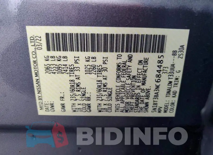 5N1BT3BA3NC684485 Photo# 13