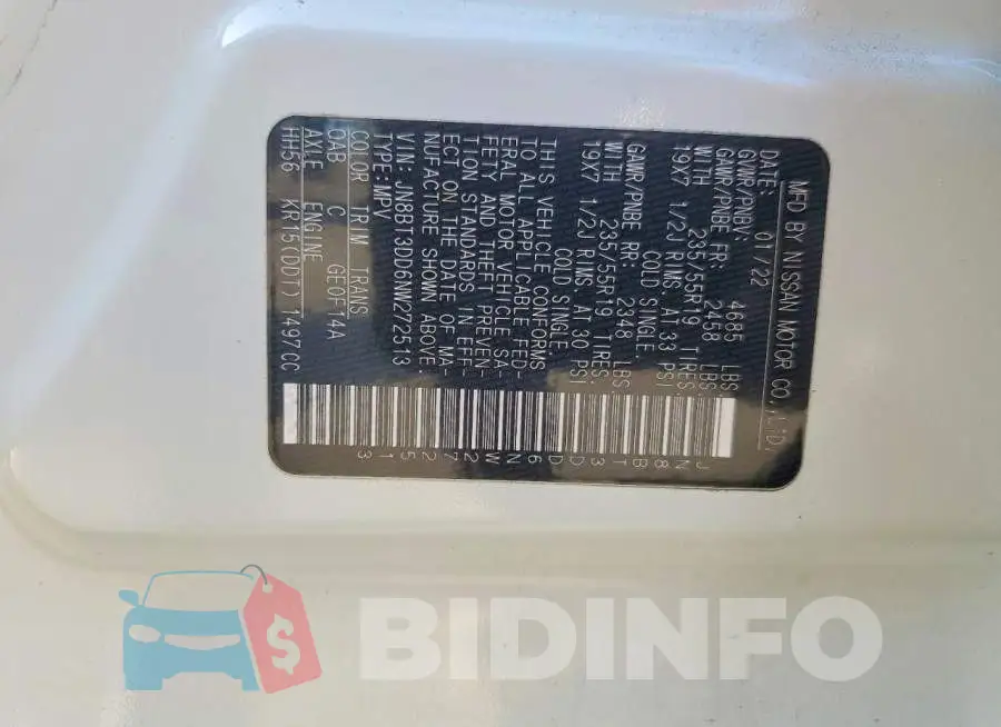 JN8BT3DD6NW272513 Photo# 13
