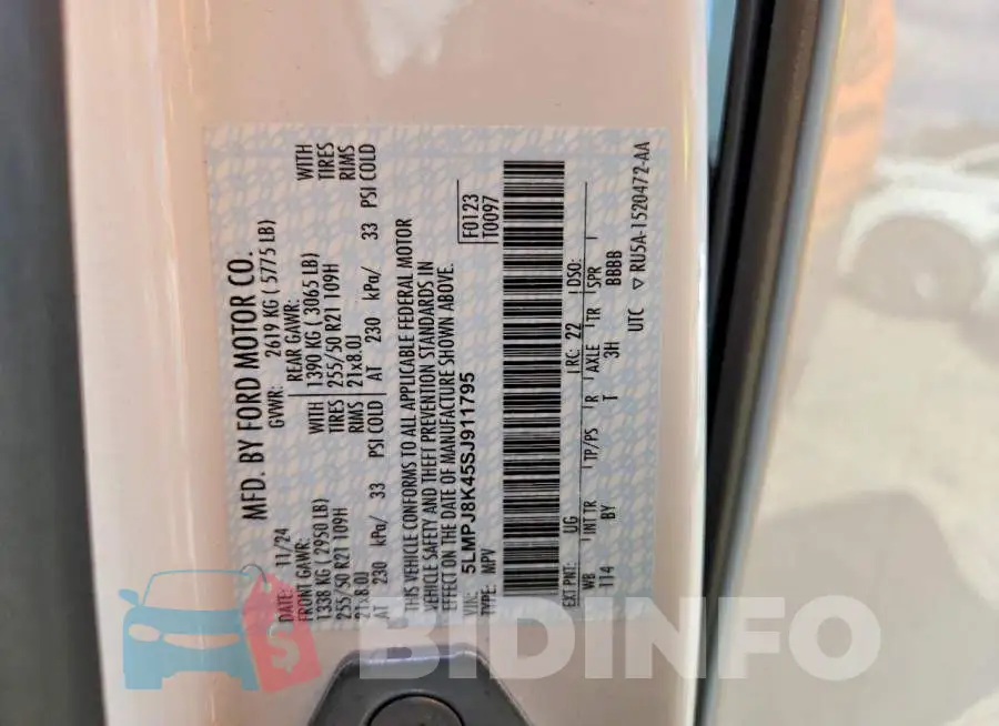 5LMPJ8K45SJ911795 Photo# 14