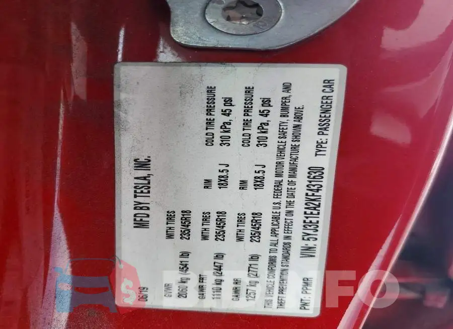 5YJ3E1EA2KF431630 Photo# 12