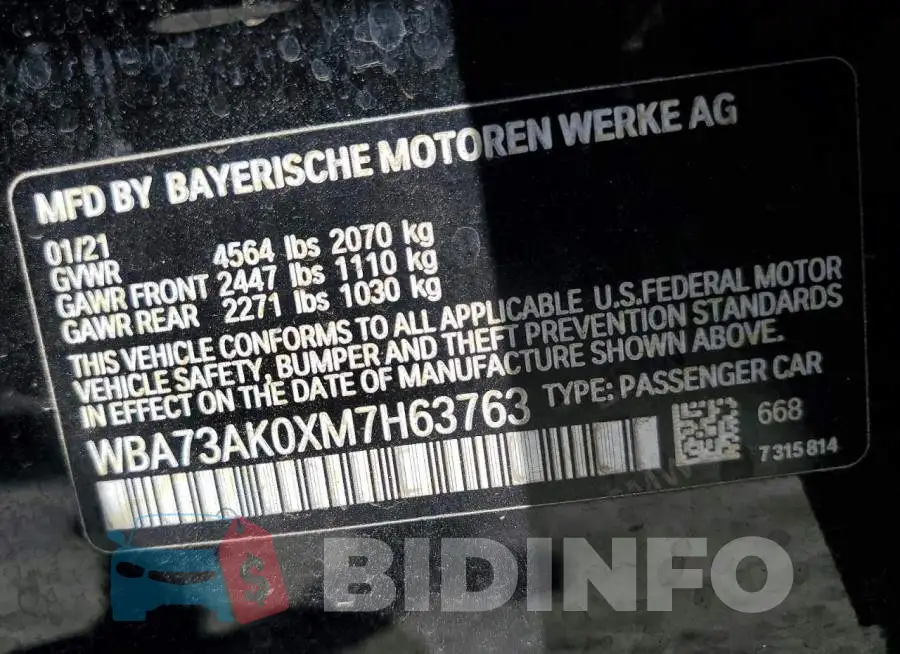 WBA73AK0XM7H63763 Photo# 12