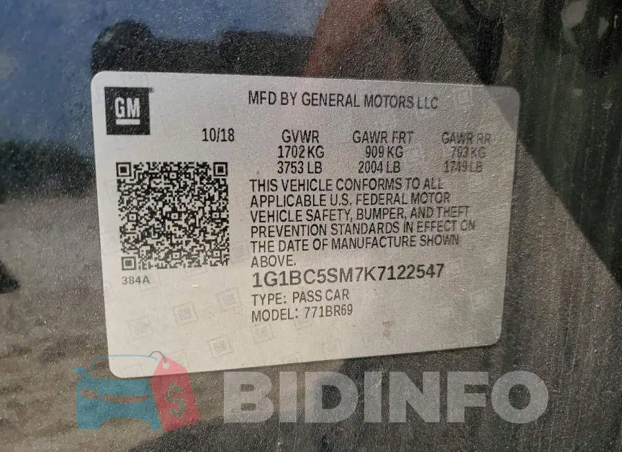 1G1BC5SM7K7122547 Photo# 12