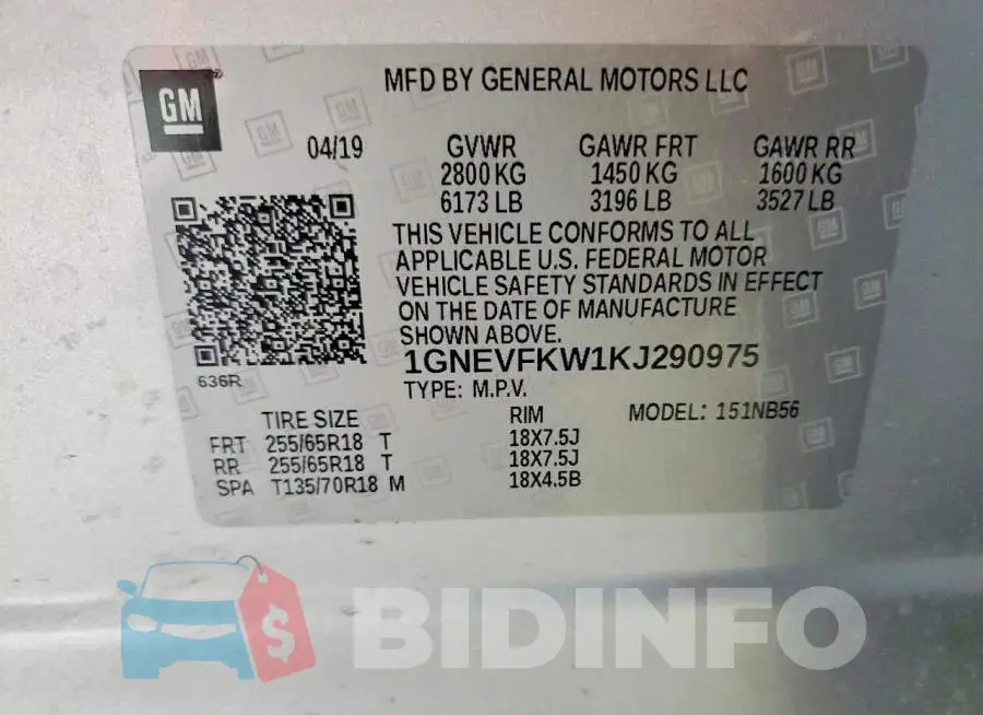 1GNEVFKW1KJ290975 Photo# 13
