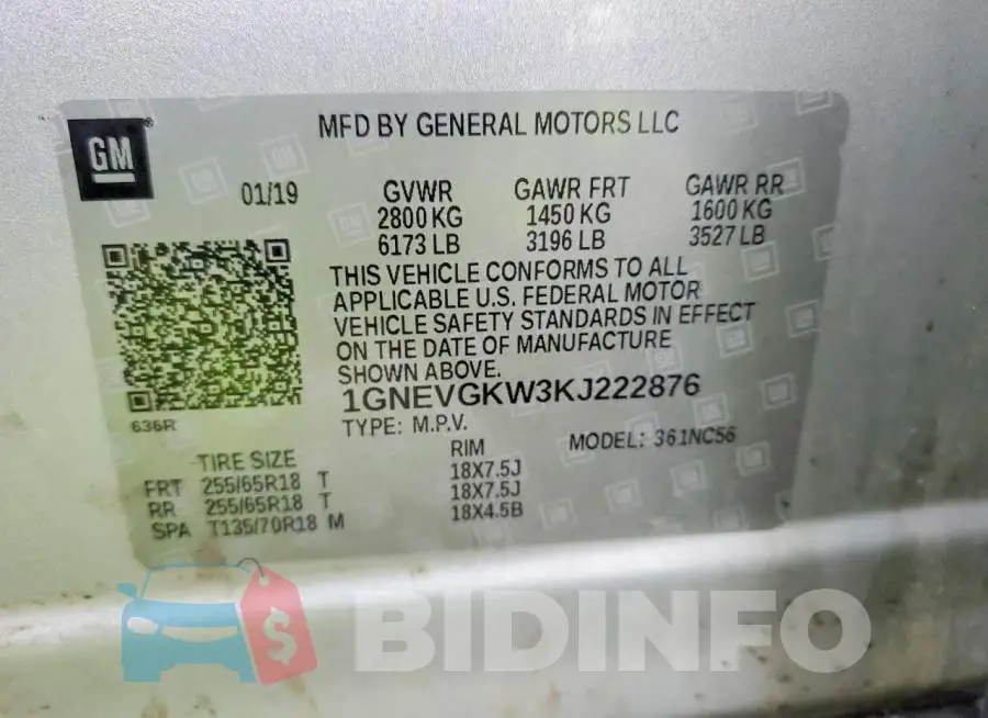 1GNEVGKW3KJ222876 Photo# 14