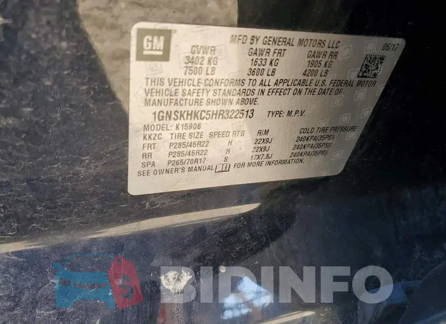 1GNSKHKC5HR322513 Photo# 14