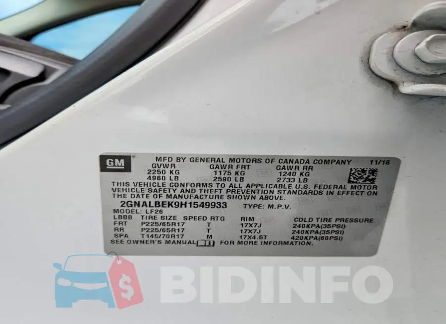 2GNALBEK9H1549933 Photo# 14