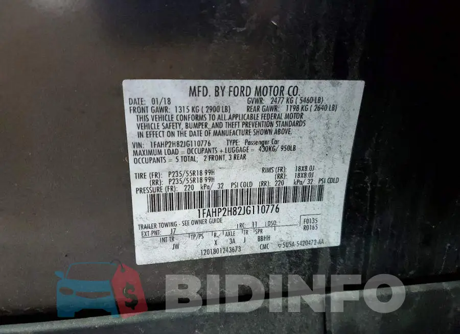 1FAHP2H82JG110776 Photo# 12